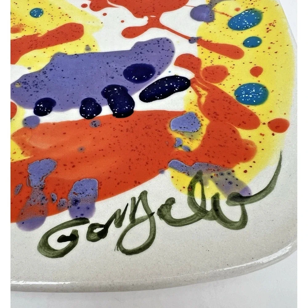 Art Pottery Plate Hand Painted‎ Signed 6 5 inch Ceramic Decorative Dish Vintage